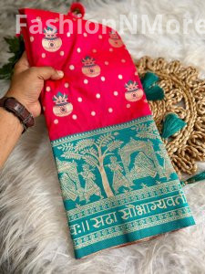 Banarasi Paithani Soft Silk Saree with Sada Sabhagyawati Pallu & Palki Border