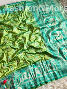 Banarasi Paithani Soft Silk Saree with Sada Sabhagyawati Pallu & Palki Border