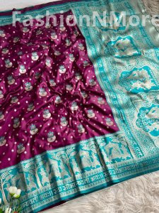 Banarasi Paithani Soft Silk Saree with Sada Sabhagyawati Pallu & Palki Border