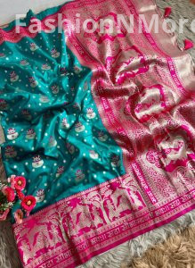 Banarasi Paithani Soft Silk Saree with Sada Sabhagyawati Pallu & Palki Border