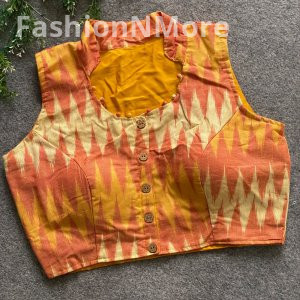Pure Ikkat Cotton Special Collar Blouse with PomPom Detail