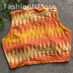 Pure Ikkat Cotton Special Collar Blouse with PomPom Detail