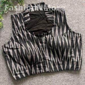 Pure Ikkat Cotton Special Collar Blouse with PomPom Detail