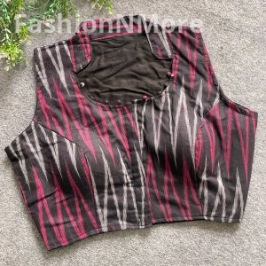 Pure Ikkat Cotton Special Collar Blouse with PomPom Detail