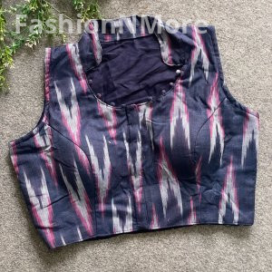 Pure Ikkat Cotton Special Collar Blouse with PomPom Detail