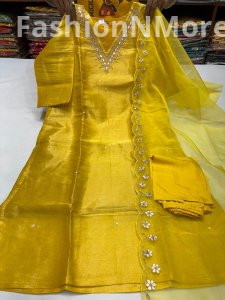 Plus Size Semi-Tissue Hand Embroidered Kurti Set with Pant & Organza Dupatta