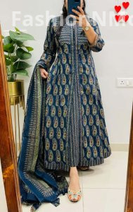 Classy Jaipuri Ajrakh Print Anarkali Kurti with Dupatta Set