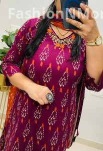 Designer V Neck Ikkat Print Cotton Suit