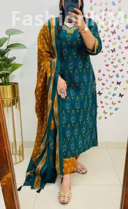 Designer V Neck Ikkat Print Cotton Suit