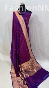 Exclusive pure handloom Banarasi Katan silk saree — Meenakari Paithani border