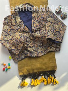 Khadi Cotton Saree with Heavy Ajrakh Blouse