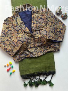 Khadi Cotton Saree with Heavy Ajrakh Blouse