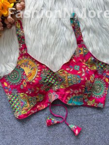 Position Print Crepe Designer Partywear Blouse with Sequence & Coding Work