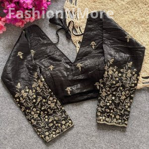 Golden Embroidery & Sequence Work Pushpa Silk Designer Blouse