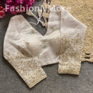 Golden Embroidery & Sequence Work Pushpa Silk Designer Blouse