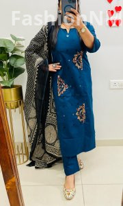 Rich Dhabu Cotton Straight Suit with Applique & Mirror Work