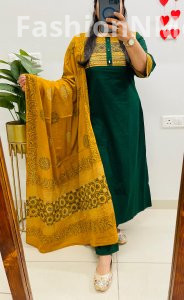 Ajrakh Print Dhabu Cotton Kurti Pant Set with Dupatta