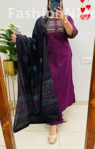 Ajrakh Print Dhabu Cotton Kurti Pant Set with Dupatta