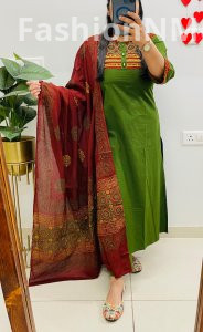 Ajrakh Print Dhabu Cotton Kurti Pant Set with Dupatta