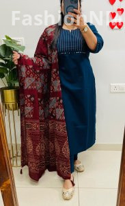 Designer Dhabu Cotton Straight Suit with Printex Embroidery