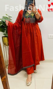 Premium Dhabu Cotton A-Line Suit with Ajrakh Patch & Mirror Work