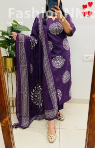 Designer Ajrakh Print Cotton Suit – Mughal & Kalamkari Fusion