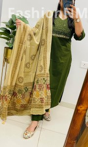 Premium Dhabu Cotton Princess-Cut Suit with Zari Embroidery