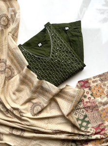 Premium Dhabu Cotton Princess-Cut Suit with Zari Embroidery