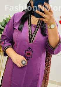 Super Premium Dhabu Cotton Kurta Pant Set with Mirror Embroidery