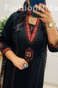 Super Premium Dhabu Cotton Kurta Pant Set with Mirror Embroidery