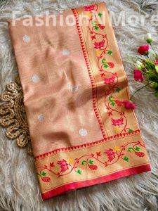 Maharani Mor Popat Organza Tissue Silk Saree with Peacock Pallu