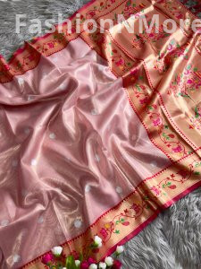Maharani Mor Popat Organza Tissue Silk Saree with Peacock Pallu