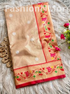 Maharani Mor Popat Organza Tissue Silk Saree with Peacock Pallu