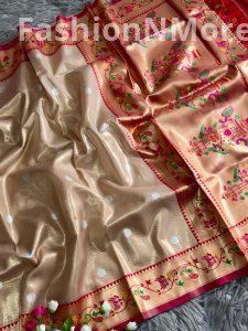 Maharani Mor Popat Organza Tissue Silk Saree with Peacock Pallu