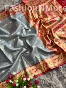 Maharani Mor Popat Organza Tissue Silk Saree with Peacock Pallu