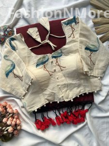 Khadi Cotton Saree with Heavy Work Khadi Blouse (Combo)