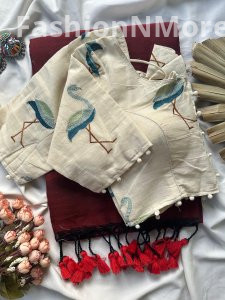 Khadi Cotton Saree with Heavy Work Khadi Blouse (Combo)