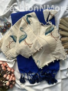 Khadi Cotton Saree with Heavy Work Khadi Blouse (Combo)