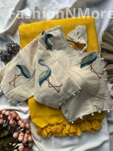 Khadi Cotton Saree with Heavy Work Khadi Blouse (Combo)