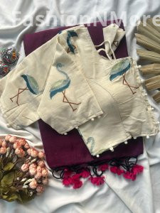 Khadi Cotton Saree with Heavy Work Khadi Blouse (Combo)