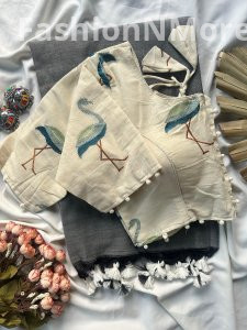 An elegant original khadi cotton saree paired with a heavy khadi cotton worked blouse—a perfect comfort-meets-style combo for everyday elegance.