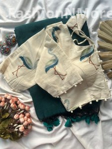 Khadi Cotton Saree with Heavy Work Khadi Blouse (Combo)