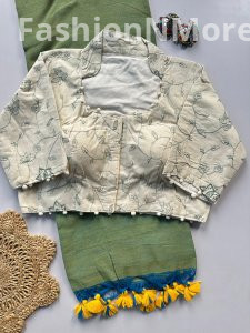 Khadi Cotton Saree with Heavy Work Khadi Blouse (Combo)