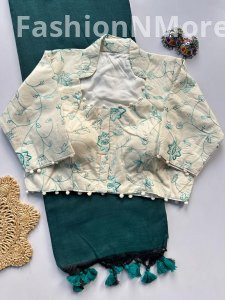 Khadi Cotton Saree with Heavy Work Khadi Blouse (Combo)