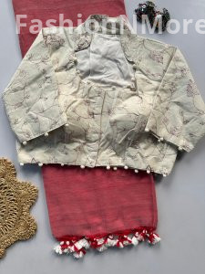 Khadi Cotton Saree with Heavy Work Khadi Blouse (Combo)