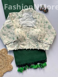 Khadi Cotton Saree with Heavy Work Khadi Blouse (Combo)