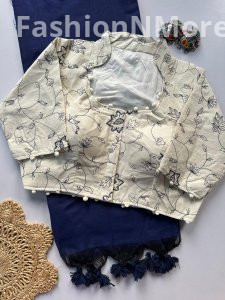 Khadi Cotton Saree with Heavy Work Khadi Blouse (Combo)