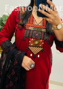 Unique Rich Concept Designer Suit in Dhabu Cotton with Ajrakh Dupatta