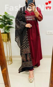 Designer Boutique Kurti Palazzo Set in Premium Dhabu Cotton with Ajrakh Dupatta