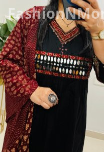 Designer Boutique Kurti Palazzo Set in Premium Dhabu Cotton with Ajrakh Dupatta